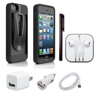 Ballistic CC2286 M985 AGF Clip Case for iPhone 5/5S   Dark Charcoal and Black   Bundle comes with Generic Screen Protector, Headphones, Charger Cable, Car Charger, Wall Charger, Car Charger, and Stylus: Cell Phones & Accessories