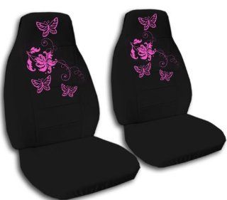 2 black seat covers with hot pink butterflies for a 2000 VW Beetle with seperate headrests.: Automotive