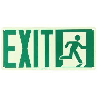 Brady 114669 15" Width x 7" Height B 986 Glow In The Dark Aluminum, Green Safety Guidance Sign, Legend "Exit" (with Right Directional Picto): Industrial Warning Signs: Industrial & Scientific