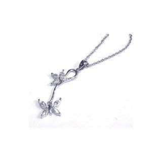Sterling Silver Double Small Cz Marquise Shape Butterfly Necklace: Jewelry