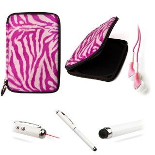 Magenta Zebra Faux Animal Fur Sleeve For Samsung Galaxy Tab 7.0 (AT&T) SGH I987ZKAATT 7 Inch Android Tab + Includes a PINK Crystal Clear High Quality HD Noise Filter Ear buds ( 3.5mm Jack ) + Includes a Professor Pen 3 in 1 Red Laser Pointer / LED Whit