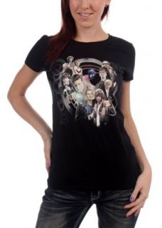 Dr. Who   Womens All Doctors & Tardis Collage T Shirt in Black: Clothing