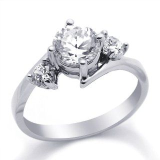 14K Engagement Ring 1.4ctw CZ Cubic Zirconia Three Stone White Gold Ring: Jewelry