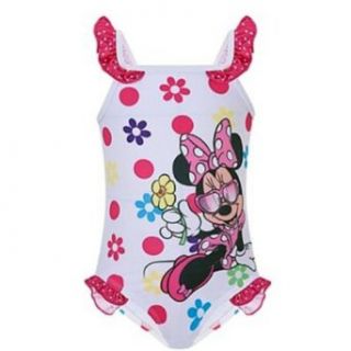 Disney Minnie Mouse "Sunglasses" White Toddler Girls One Piece Swimsuit 2T 5T (2T): Clothing