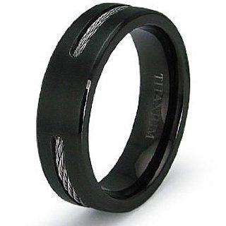 6.5mm Black Titanium Ring with Stainless Steel Cable (Sizes 7 12): West Coast Jewelry: Jewelry