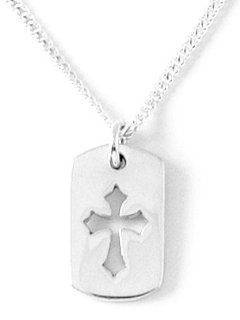 Sterling Silver Cross ID Tag Pendant by Bob Siemon, 18" Pendant Necklaces Jewelry
