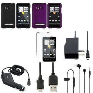 CommonByte Black+Purple Hard Case+LCD+Home+Car Charger+USB+Headset For HTC EVO 4G Sprint: Cell Phones & Accessories
