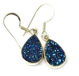 Sterling Silver Drusy Earrings Titanium Blue Pink AAA High Quality Teardrops: Dangle Earrings: Jewelry