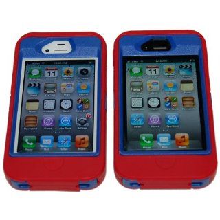 Iphone 4 4S Body Armor Defender Case Red and Blue   Comparable to Otterbox Defender plus 1 Cool Colors USB charger cord for iphone and Silicon Bracelet: Cell Phones & Accessories