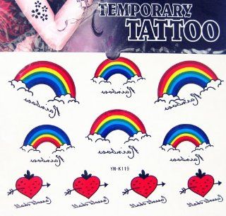 Egood High Quality Temporary Tattoo Waterproof (Color Rainbow in Sky and Arrow to Red Heart Strawberry) : Beauty