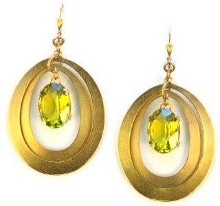 Catherine Popesco 14K Gold Plated Double Circle Dangle Earrings With Large Oval Olivine Swarovski Crystals: Catherine Popesco: Jewelry