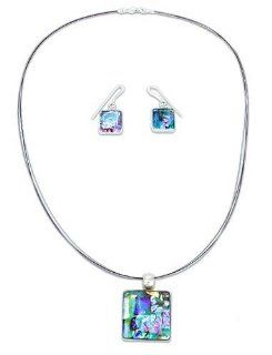 Dichroic art glass jewelry set, 'Groovy Ice Cubes' Jewelry