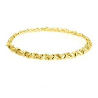 14k Yellow Gold Hugs & Kisses XOXO Fashion Heart Link Bracelet 7 Inches: Jewelry