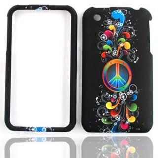 CELL PHONE CASE COVER FOR APPLE IPHONE 3G 3GS RAINBOW PEACE MUSIC NOTES ON BLACK Cell Phones & Accessories