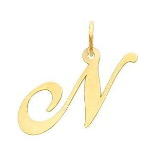 14K Yellow Gold Medium Fancy Script Initial N Charm: Jewelry