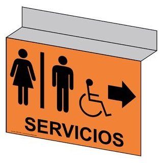 ADA Restrooms With Symbol Right Spanish Sign RRS 7020Ceiling BLKonORNG : Business And Store Signs : Office Products
