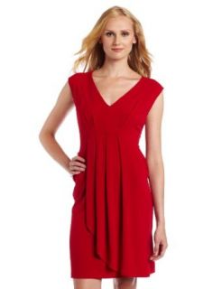 AGB Women's Sleeveless V Neck Dress With Curved Empire Waist, Red, Medium at  Womens Clothing store