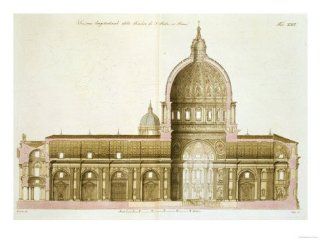 Longitudinal Cross Section of St. Peter's in Rome Giclee Print Art (16 x 12 in) : Everything Else