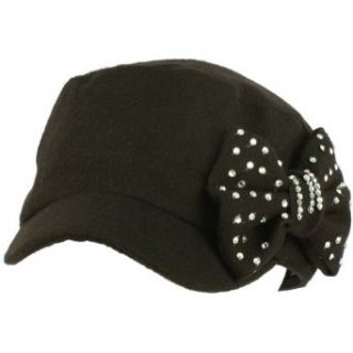 Elastafit Ladies Winter Ribbon Bow Crystals Cadet Military Castro Hat Cap Black at  Womens Clothing store: Newsboy Caps
