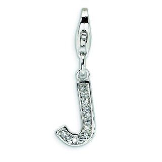 Sterling Silver CZ Letter J with Lobster Clasp Charm: Jewelry