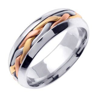 Handmade Wedding Band With Comfort Fit 14K Tri Color Gold Can Also Be Made In Platinum or Other Colors 18K And 24K Is Also Available 7mm: Jewelry