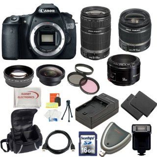 Canon EOS 60D DSLR Camera with 3 Canon Lens Pro Pack Includes   Canon EF S 18 55mm f3.5 5.6 IS   Canon EF S 55 250mm f/4 5.6 IS Autofocus Lens   Canon EF 50mm f1.8 II Autofocus Lens, Also Includes Deluxe Carrying Case, 2 Extra Batteries & Travel Charg