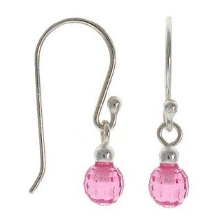 Sterling Silver .925 Briolette cut Pink cubic zirconia small disco ball dangle cz Earrings: Jewelry