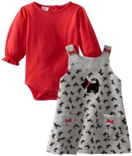 Blueberi Boulevard Baby girls Newborn Scotty Printed Knit Jumper With Knit Top, Red, 3 6 Months: Infant And Toddler Playwear Dresses: Clothing