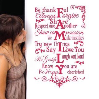 House Rule Family Be Thankful Share Respect One Another Try New Things I Love You Wall Decal Quote Sticker Living Room Decor Wide 55cm High 90cm Hot Pink Color: Kitchen & Dining