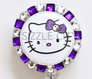 Solo Face Hello Kitty (PURPLE) Rhinestone Badge Reel/ ID Badge Holder for Nurses, Teachers and anyone with an ID Badge to display : Identification Badges : Office Products