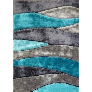 Turquoise gray Modern Hand Carved Shag Area Rug approximately 1 inch thick Hand Tufted size 5' x 7'   Gray And Turquoise Rug