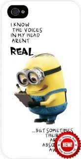 Minion with Notepad and Quote   Despicable   Me   "I Know the Voices in my Head aren't RealBut Sometimes Their Ideas are Just Absolutely Awesome!"   white hard snap on case cover for Apple Iphone 4   Iphone 4s Universal: Verizon   Sprint   At