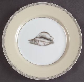 Fitz & Floyd Coquillier Salad Plate, Fine China Dinnerware   Tan Rim,Gray Band,S