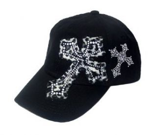 Zebra Silver Cross Rhinestone Black Baseball Hat Cap at  Mens Clothing store: