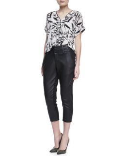 Alice + Olivia Eugenie Printed Short Sleeve Blouse & Anders Leather/Ponte Pants
