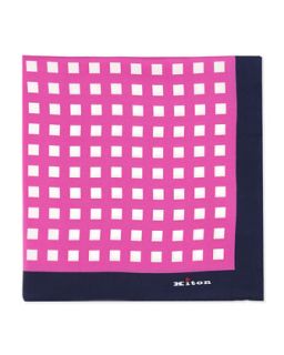 Kiton Square Neat Silk Pocket Square, Blue/Pink