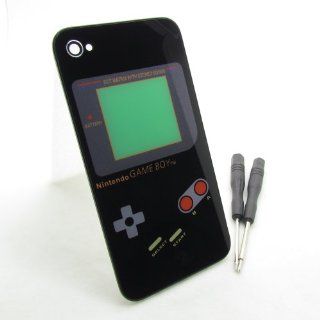 Black Game Boy Pattern Replacement Battery Cover,back Glass Housing,complete Rear Door w/ Free Tool and Camera Ring and Interior Frame for iphone 4s(not Fit Any iphone 4): Cell Phones & Accessories