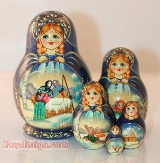 Nesting 5.2" Doll 5 Stacking Matryoshka Folk WILL [Height: 5.2 inches (13 cm). Materials: linden wood, gouache, lacquer; Made in Russia. 5 pieces] [For decades, people the world over have delighted in the matryoshka, or nesting doll, and her array of 