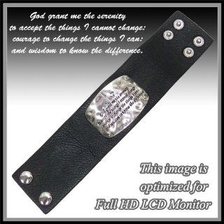 Inspirational Leather Bracelet. "God Grant Me the Serenity to Accept the Things I Cannot Change; Courage to Change the Things I Can And Wisdom to Know the Difference." Fashion Leather Cross Bracelet. Size 1.6" H X 7.5" W. Jewelry