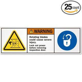 Rotating blades could cause severe injury. Lock out, Paper Labels, 25 Labels / pack, 8.25" x 2.75": Industrial Warning Signs: Industrial & Scientific