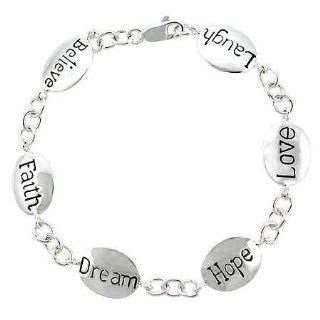 Inspire Sterling Silver .925 Word 'Believe' 'Faith' 'Dream' 'Hope' 'Love' 'Laugh' Letter Rolo Link Bracelet: Jewelry