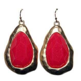 Hot Pink Stone and Gold Drop Earrings Comes in Mint Green or Hot Pink: Jewelry