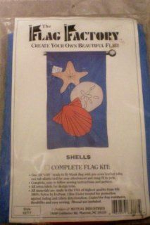 The Flag Factory    Create Your Own Beautiful Flag!    Shells    Kit Contains 28" x 49" ready to fly blank flag with pre sewn leather tabs, Easy to follow sewing instructiosn and pattern, All extra fabric for design trim    100% Nylon    Thread n