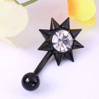 XIUFEN 1.6mm Pin Black Stainless Steel Crystal Navel Ring 1pc: Body Piercing Barbells: Jewelry