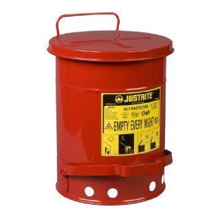 Justrite 9100 Galvanized Steel Oily Waste Safety Can with Foot Lever, 6 Gallons Capacity, Red: Hazardous Storage Cans: Industrial & Scientific
