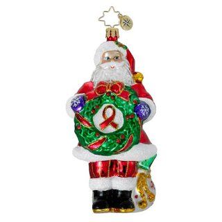RADKO CLAUS FOR A CAUSE AIDS Awareness Santa Glass Ornament Christmas Red Ribbon   Christmas Ball Ornaments