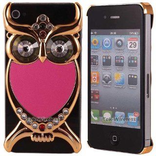 Hard Plastic Snap on Cover Fits Apple iPhone 4 4S Hot Pink Large 3D Owl Rhinestone Crystal AT&T, Verizon (does NOT fit Apple iPhone or iPhone 3G/3GS or iPhone 5/5S/5C): Cell Phones & Accessories