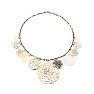 Gold Matt Vintage Necklace contains 11 hanging charms consisting of shells, leaves and flower being an English Rose design: Pendant Necklaces: Jewelry