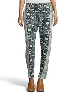 Jules Floral Print Charmeuse Pants, Marine