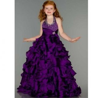 Sugar Purple Sparkle Halter Style Ruffle Skirt Pageant Gown Girls 8: Macduggal: Clothing
